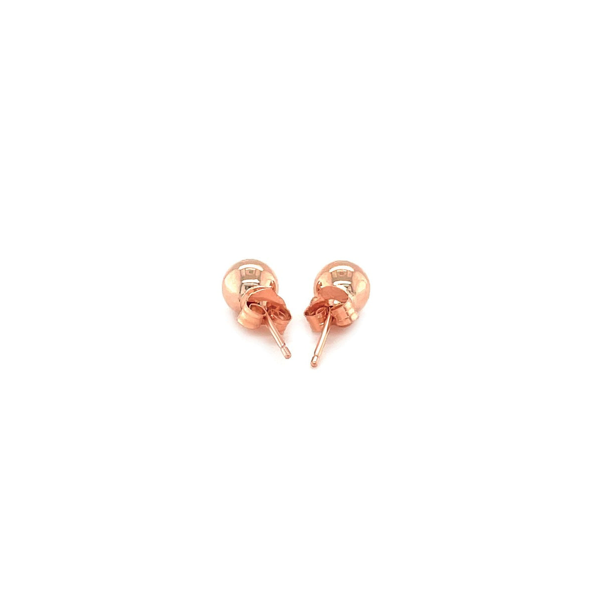 Classic 5mm round stud earrings in 14k rose gold with push backs, Avera Group, view 3