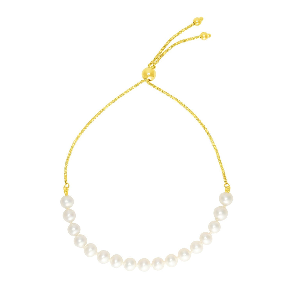 14k yellow gold adjustable friendship bracelet with pearls by Avera Group