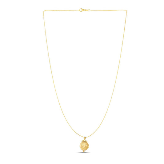 14k yellow gold round Roman coin pendant necklace by Avera Group, view 2