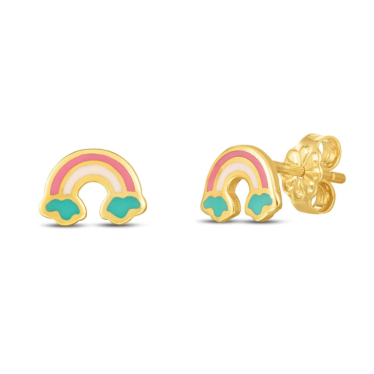 14k yellow gold rainbow stud earrings with colored enamel by Avera Group