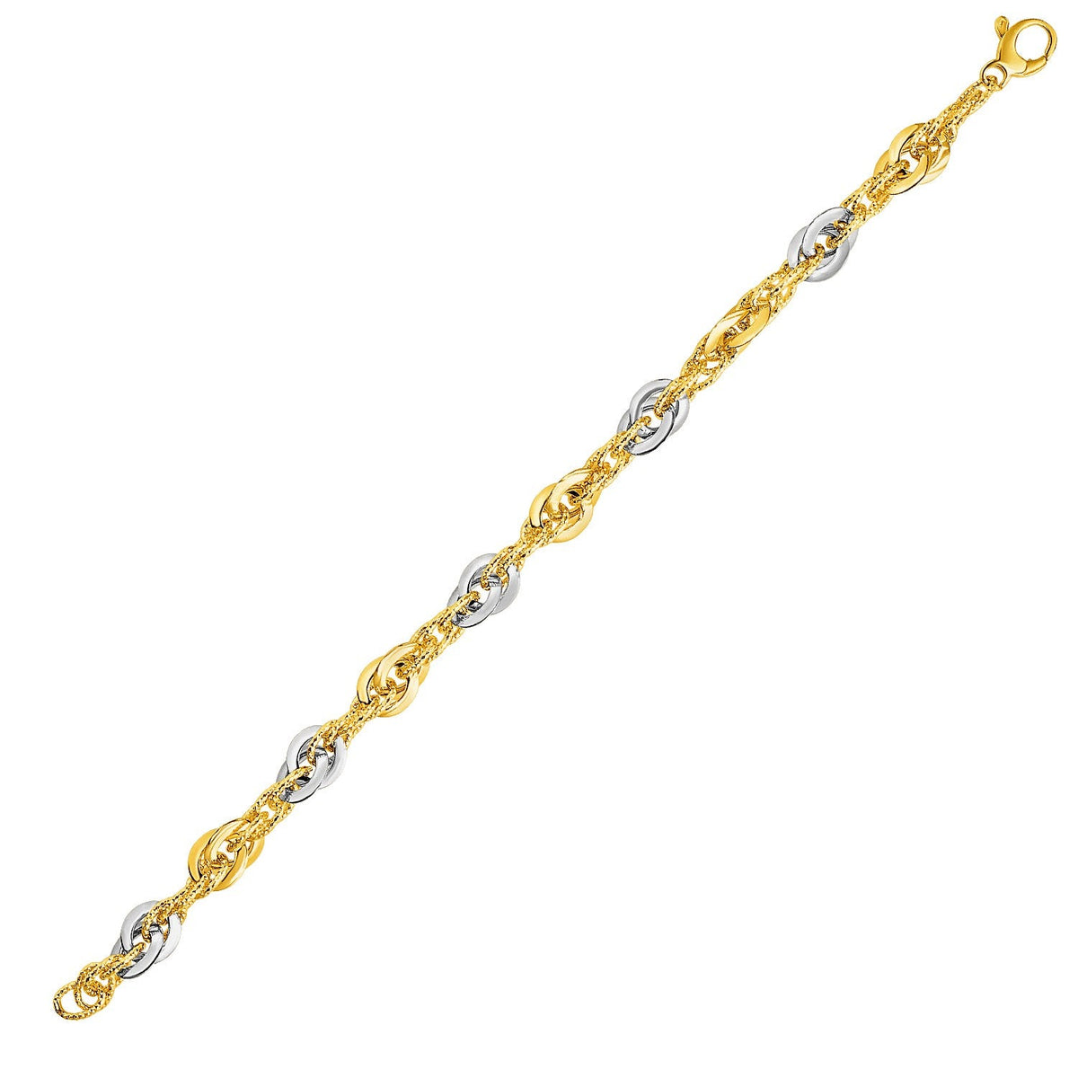 14k yellow and white gold double link textured bracelet by Avera Group