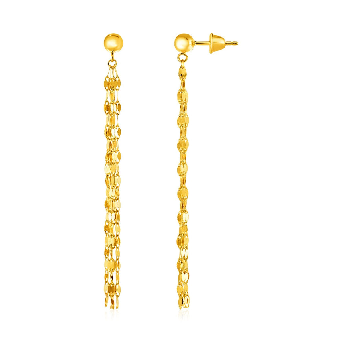14k yellow gold 63.5mm polished and textured chain drop earrings by Avera Group