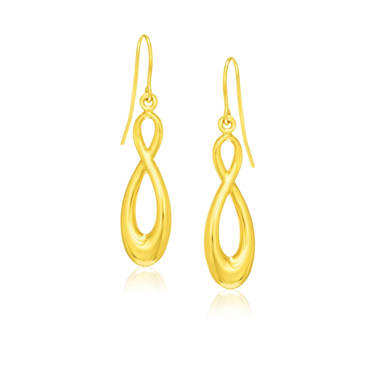 14k yellow gold 35mm infinity dangle earrings on French wires by Avera Group