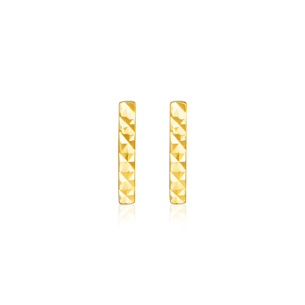 14k yellow gold textured bar post earrings, 8.5mm by Avera Group