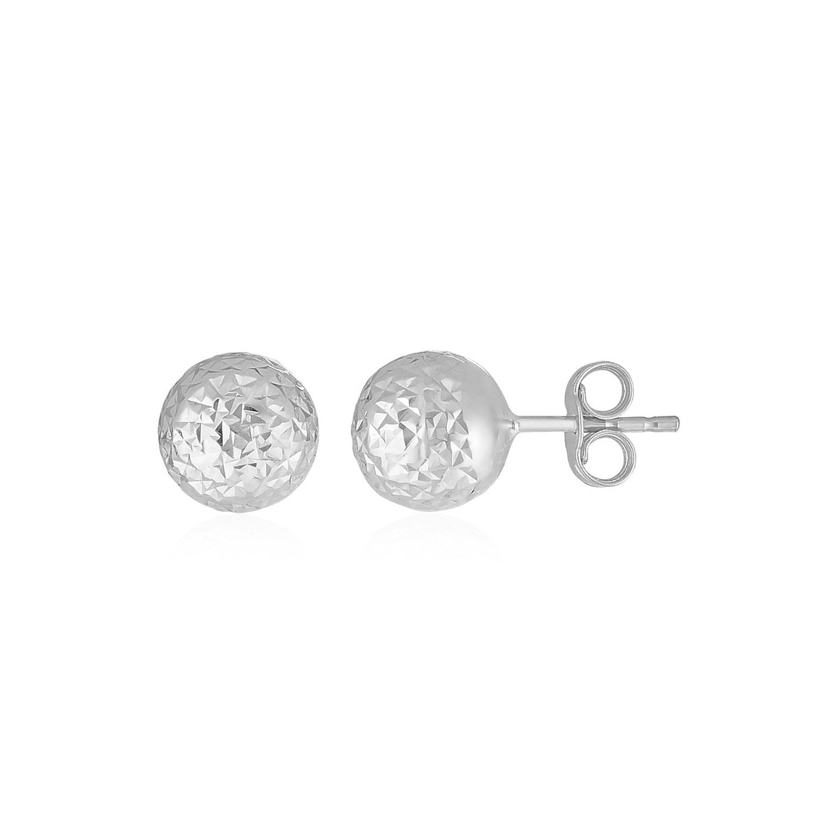 14k white gold ball earrings with crystal-cut texture, Avera Group