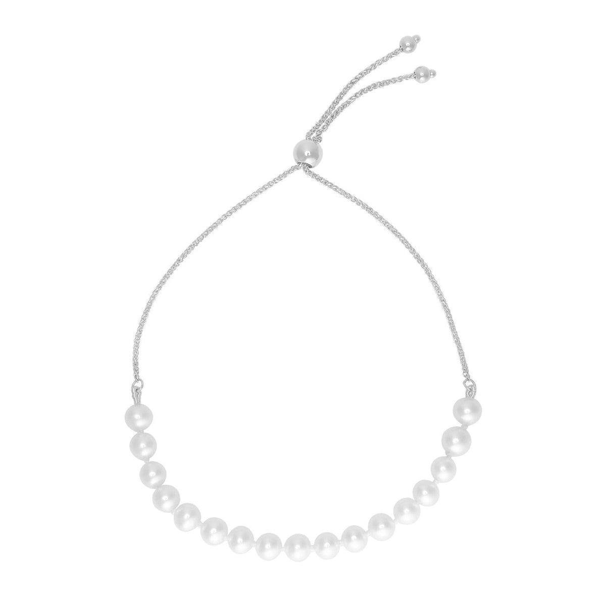 14k white gold adjustable friendship bracelet with pearls, Avera Group