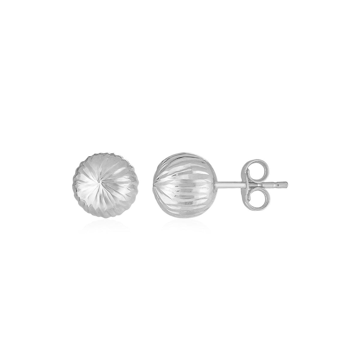 14k white gold ball earrings with linear texture, Avera Group