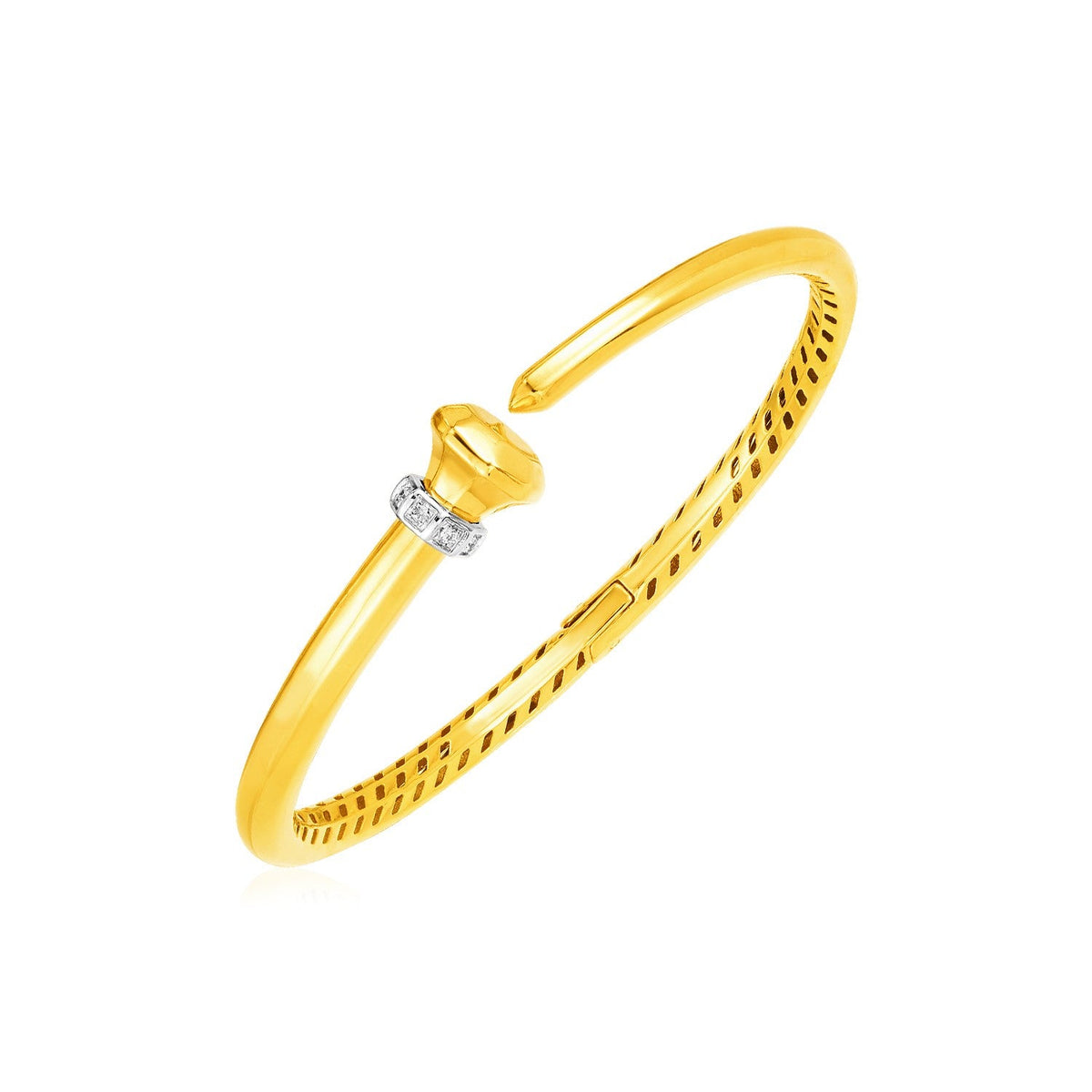 14k yellow gold hinged bangle with a band of diamonds by Avera Group
