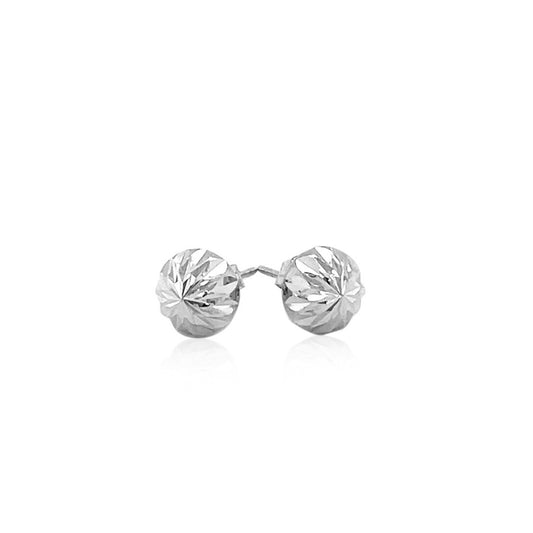 14k white gold 6mm flat stud earrings with sunburst diamond-cut surface by Avera Group, view 2