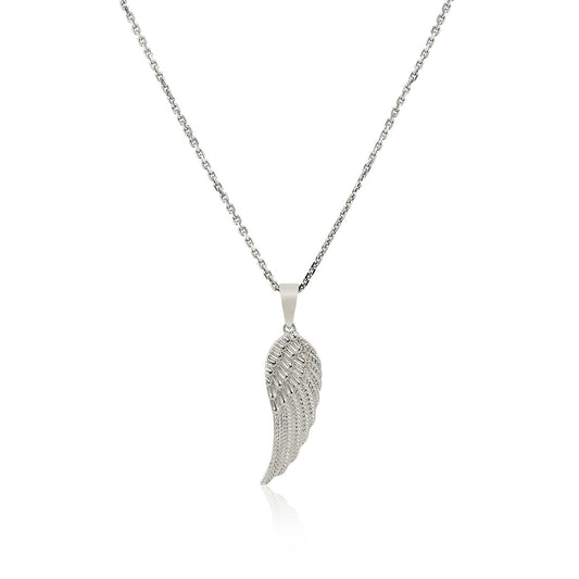 Sterling Silver with Large Textured Angel Wing Pendant by Avera Group