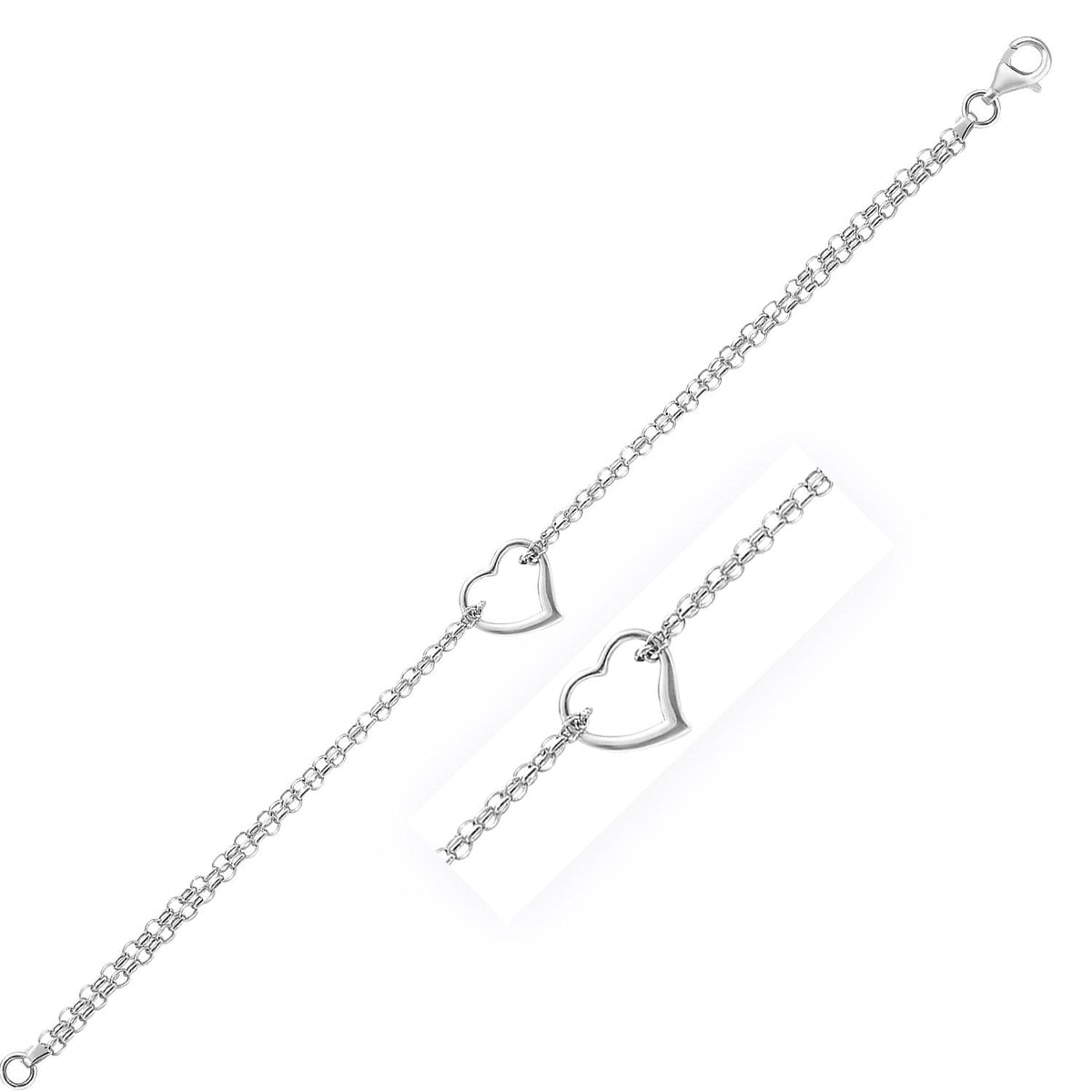 14k white gold cable chain anklet with open heart station, Avera Group