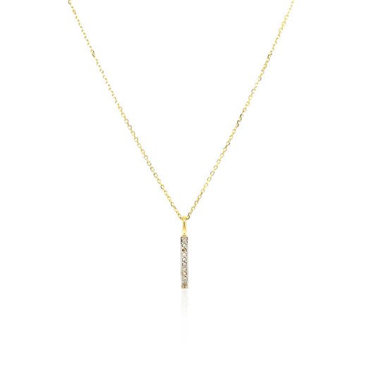 14k yellow gold bar pendant with diamonds on 18 inch chain, Avera Group, view 2