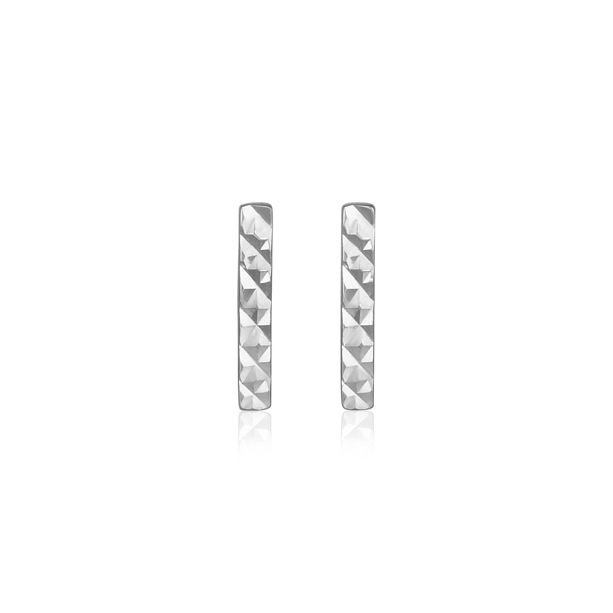14k gold textured bar post earrings, 8.5mm, by Avera Group