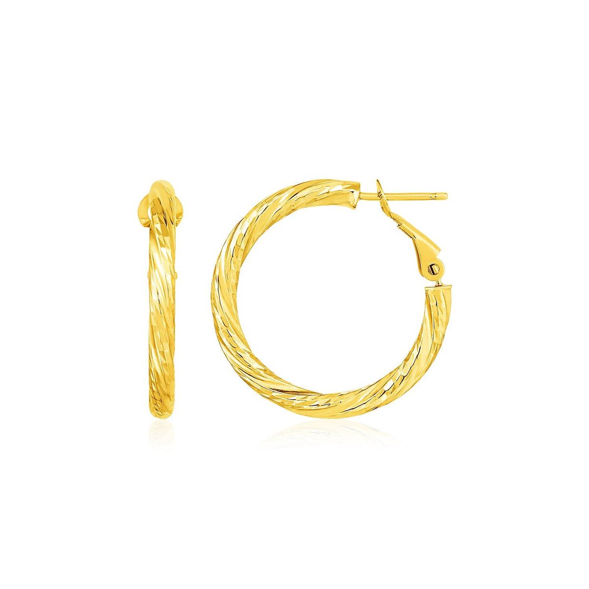 14k yellow gold petite twisted round hoop earrings by Avera Group