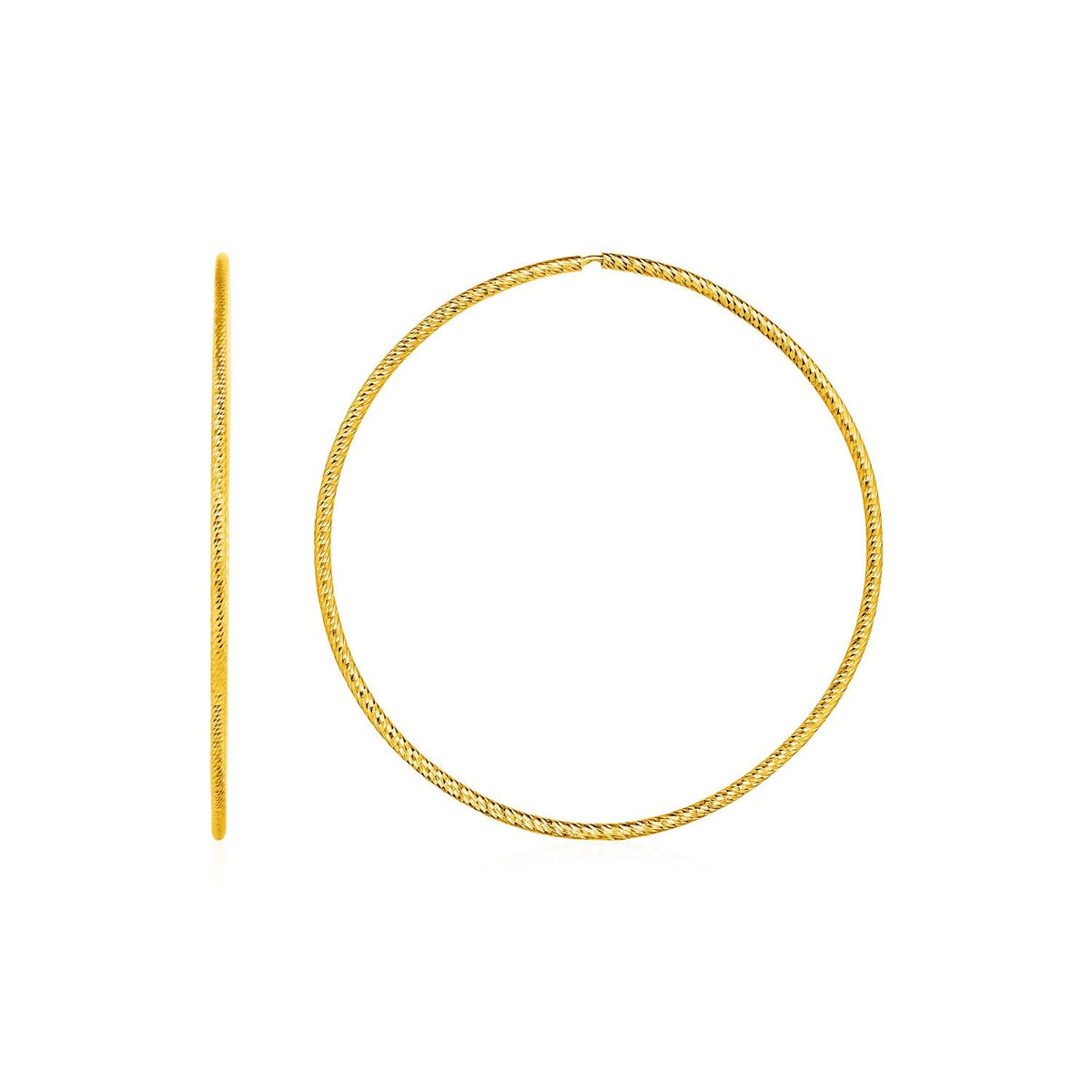 Textured Endless Hoop Earrings in 14k Yellow Gold by Avera Group