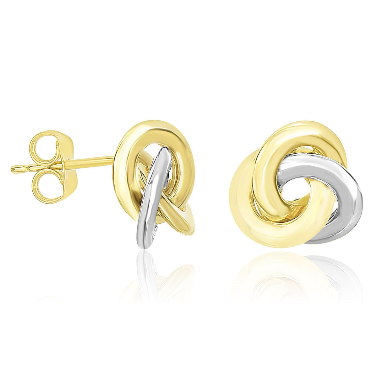 14k two-tone gold shiny intertwined open circle earrings by Avera Group