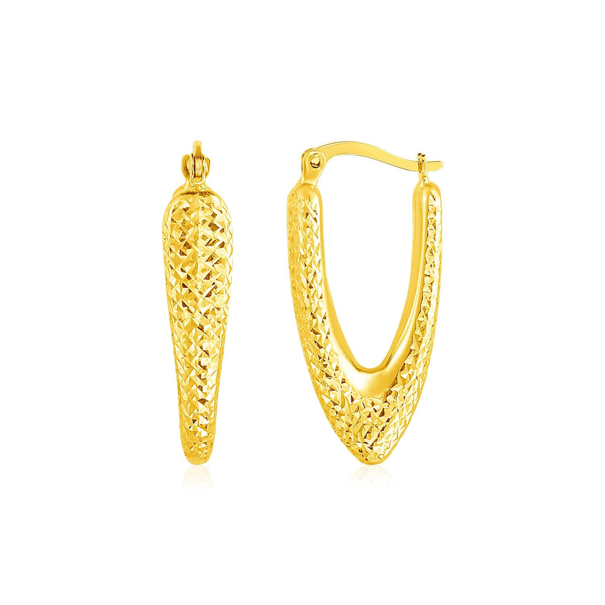 14k yellow gold V shaped puffed hoop earrings, 28.8mm by Avera Group