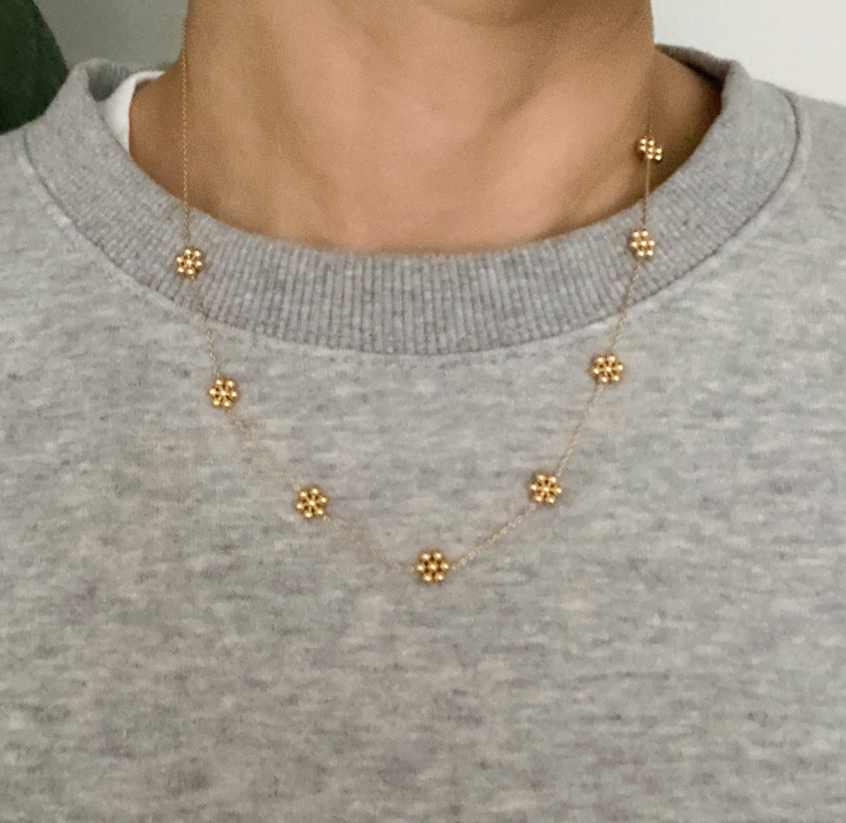 Dainty Golden Bead Flower Necklace - Waterproof Stainless Steel by Fuchsia Hercules