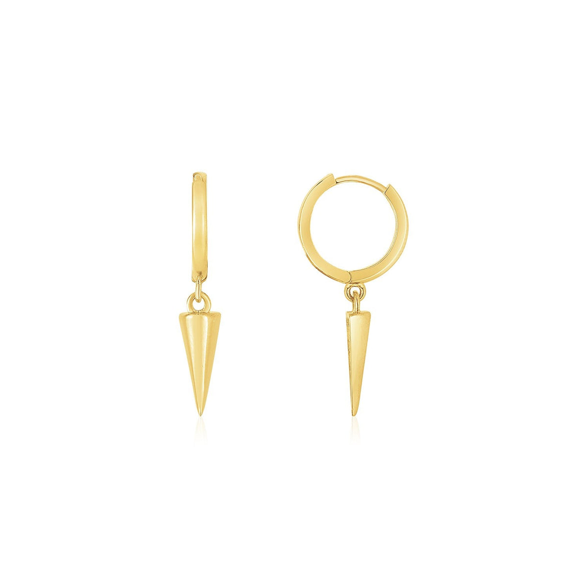 14k yellow gold hoop earrings with dangling spike drops, Avera Group
