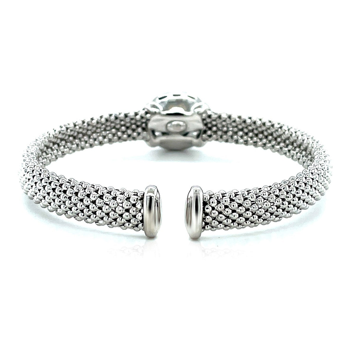 Popcorn Texture Cuff Bangle with Blue Topaz and Diamonds in Sterling Silver (8.00 mm) by Avera Group