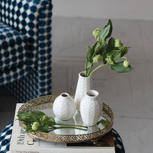 Cream Basket Weave Ceramic Vase by Rust & Cinder