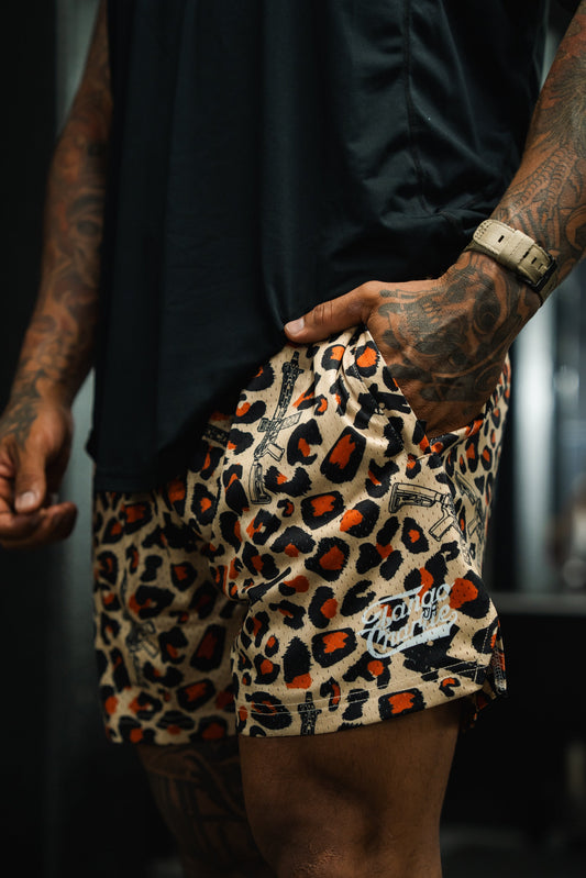 Men's Mesh Lifestyle Shorts | 5.5"- Loaded Leopard by Tango Charlie Apparel