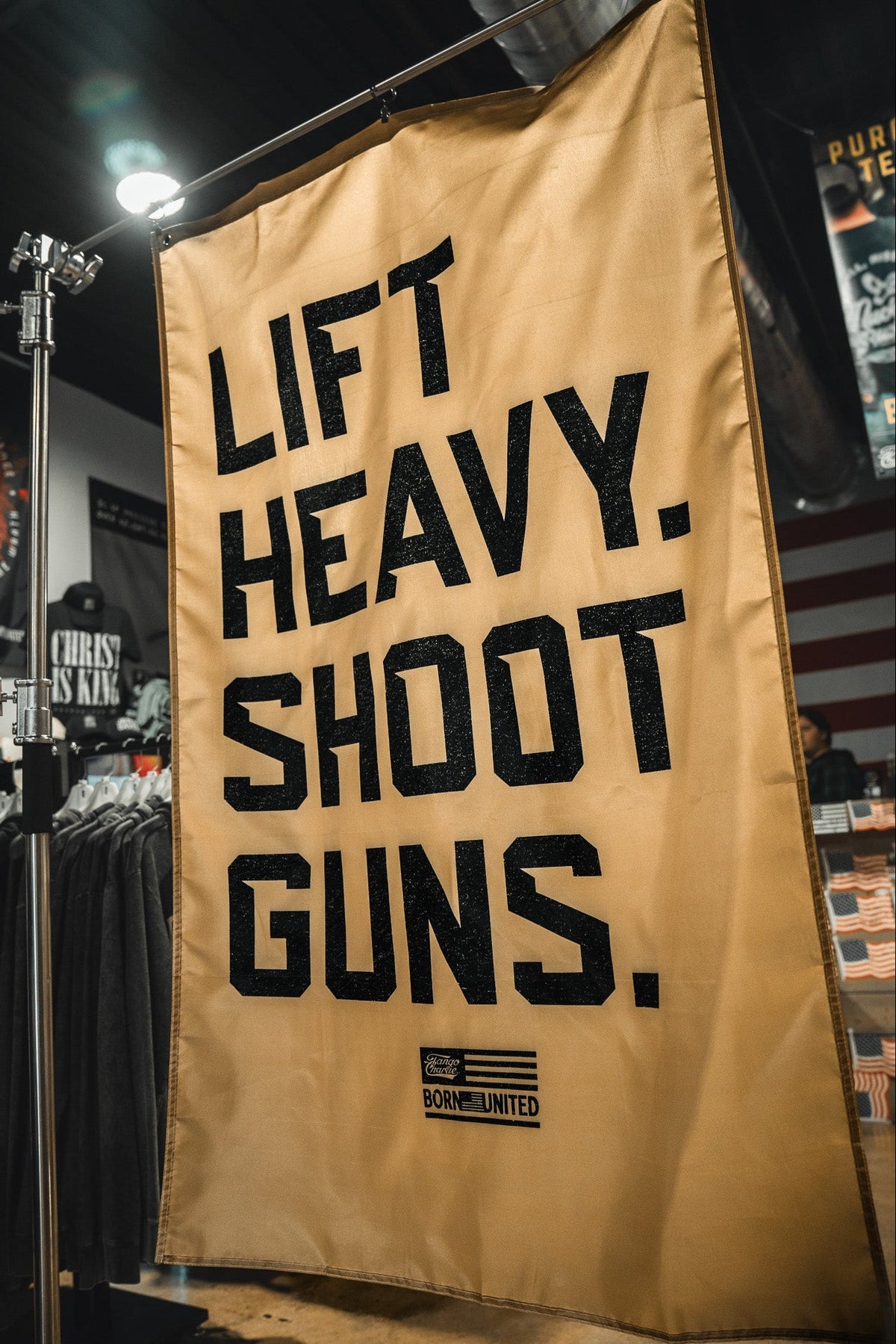 Lift heavy. Shoot Guns. - Flag by Tango Charlie Apparel
