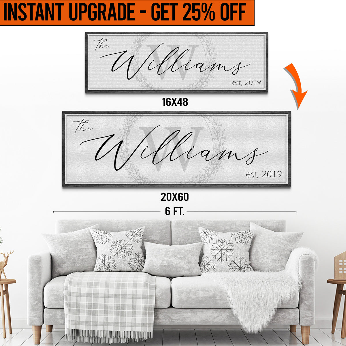 Upgrade Your 16x48 Inches 'Family Sign' (Style 3) Canvas To 20x60 Inches by Tailored Canvases