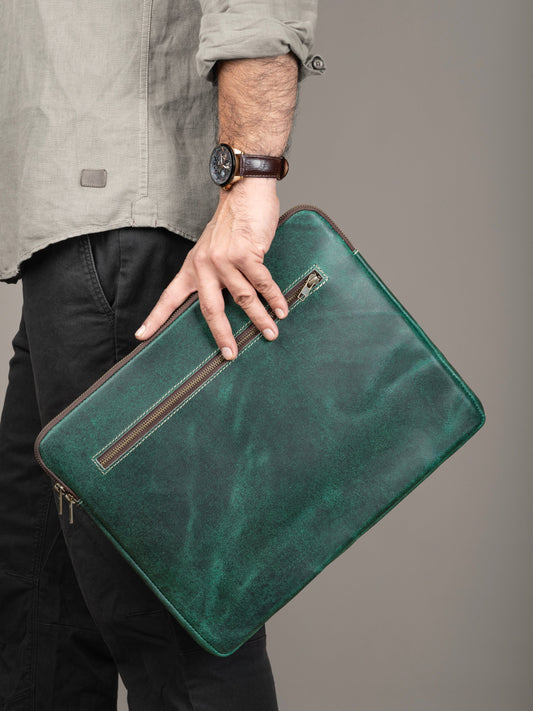 Green Laptop Sleeve by Classy Leather Bags
