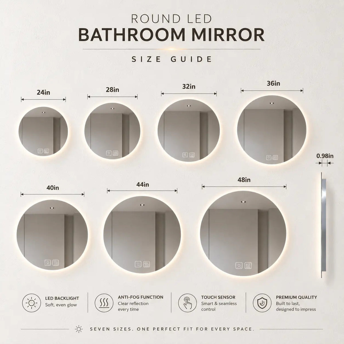 Round Backlit LED BATHROOMS Vanity Mirrors With Dimmable Lights by HAUSVITA