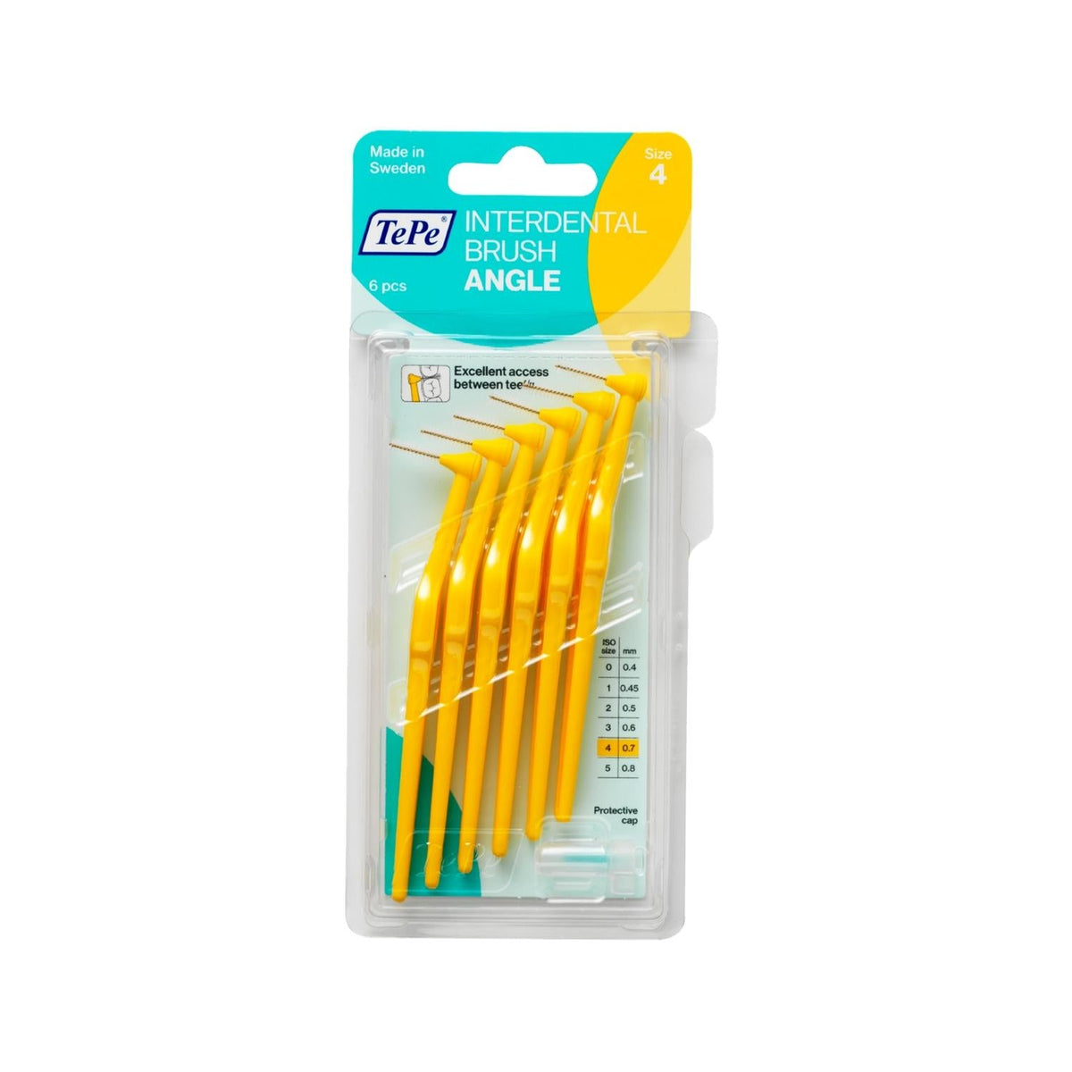 TePe Angel 0.7mm Interdental Brushes - 6 Pack | Yellow Gentle Gum Cleaning Brush for Tight Spaces & Orthodontic Appliances by Beauty Care Bag