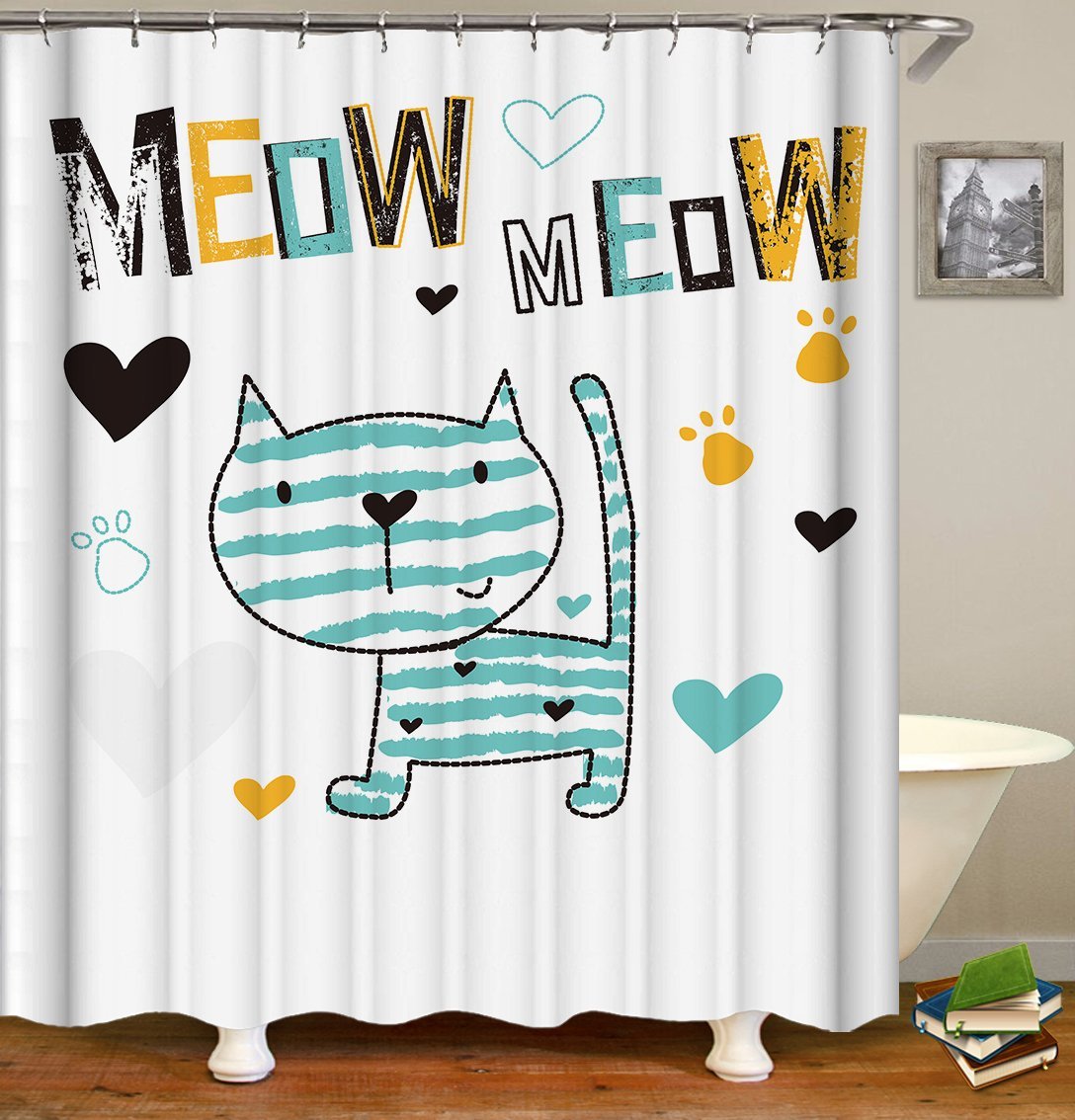Meow Cute Cat Drawing Shower Curtain by Amethyst Hera