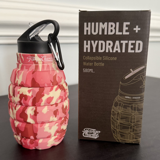 Humble + Hydrated 20oz Pink Camo Water Bottle by Tango Charlie Apparel
