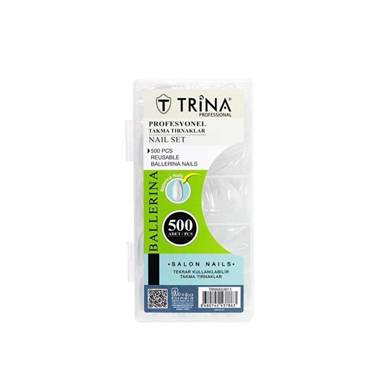Trina Artificial Ballerina Nails - 500 Pieces, Cosmetic Nail Enhancements for Aesthetic Purposes by Beauty Care Bag