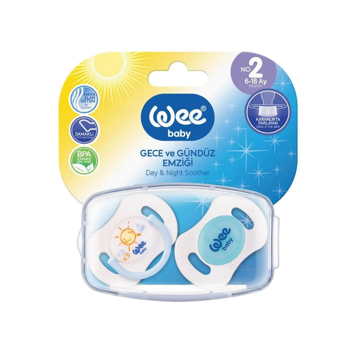 Wee Baby Day & Night Pacifier Set with Case Size 2 - 2 Pack by Beauty Care Bag