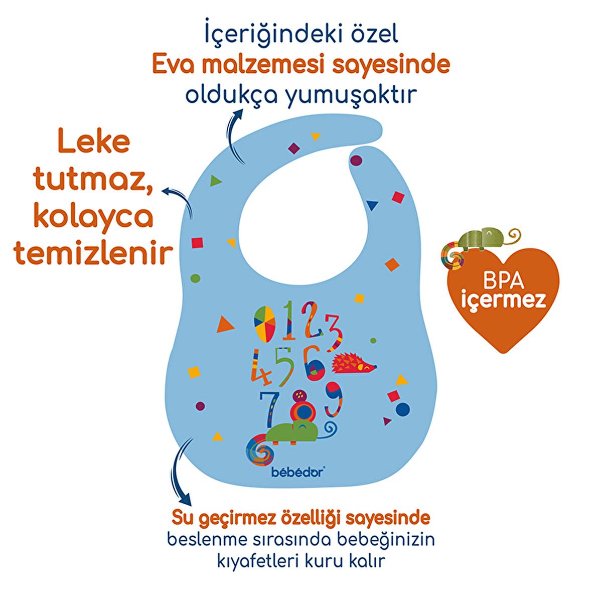 Bebedor Baby Bib - Easy Clean, Stain Resistant Velcro Feeding Bib for Infants & Toddlers - BPA Free, Educational Designs by Beauty Care Bag
