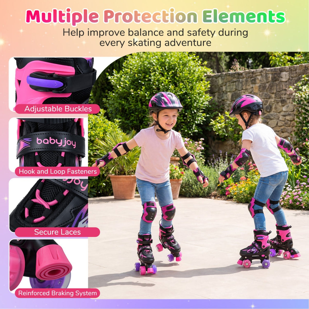 Kids Roller Skates for Girls Boys 4 Sizes Adjustable Quad Skates with Light-up Wheels by GBruno Store