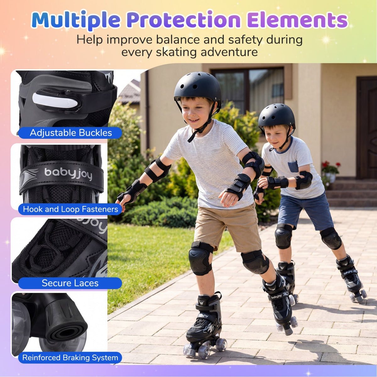 Kids Roller Skates for Girls Boys 4 Sizes Adjustable Quad Skates with Light-up Wheels for Outdoor by GBruno Store