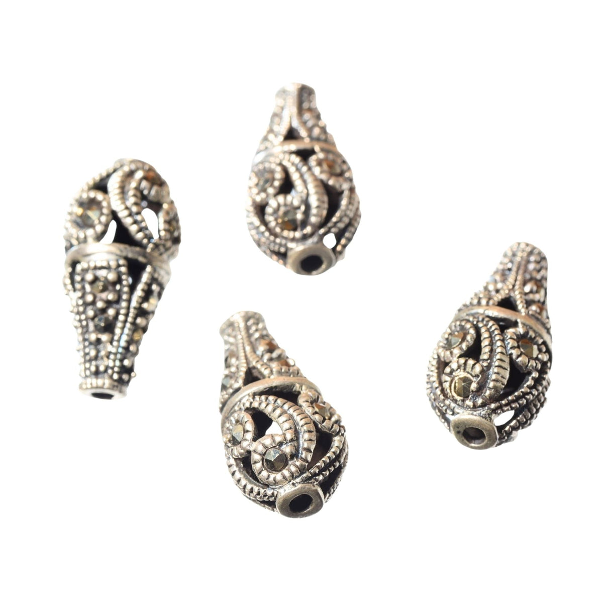 Sterling Silver Marcasite Teardrop Bead - 19mm by Continental Bead Suppliers