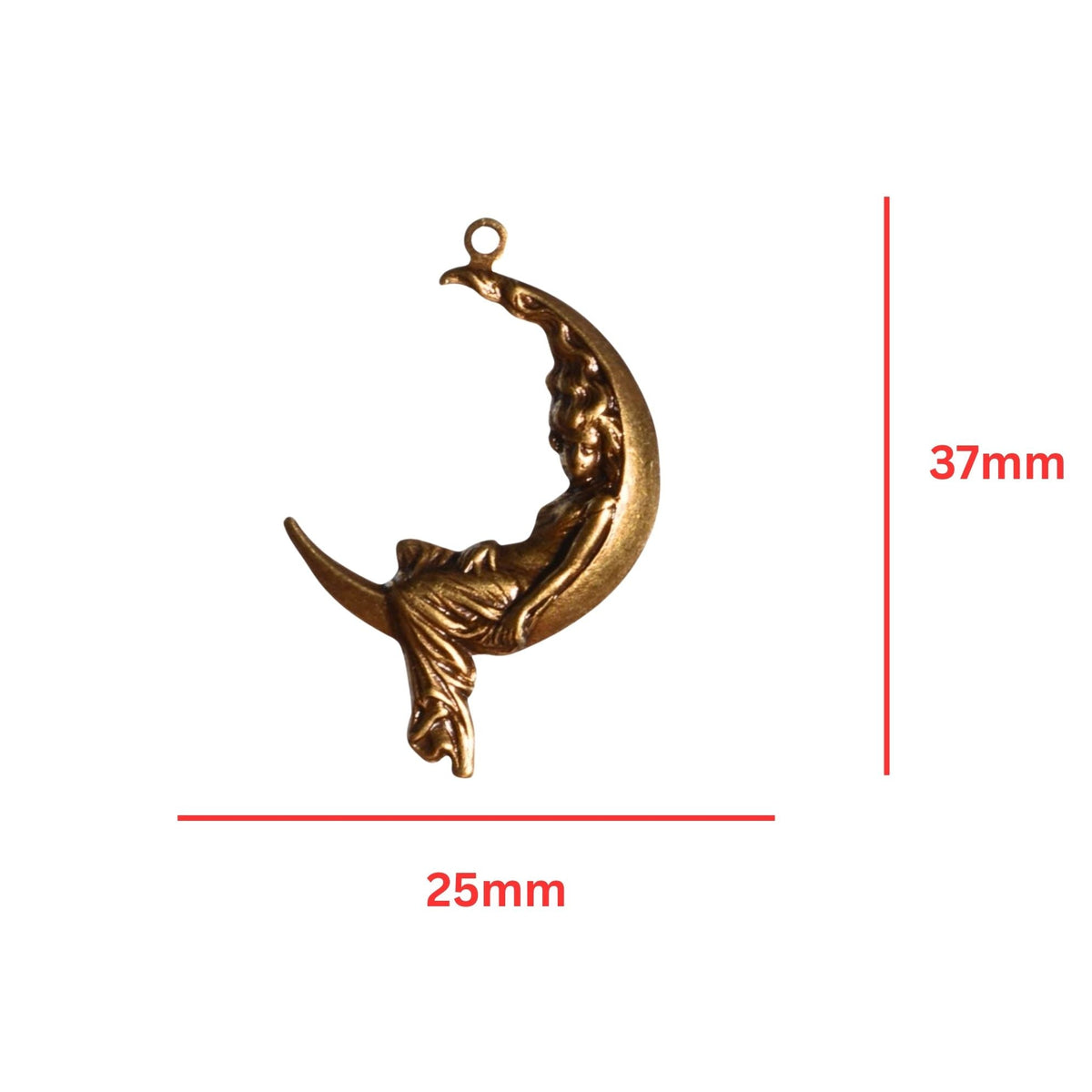 Crescent Moon Charm with Sleeping Woman Antique Brass - Sold by Piece by Continental Bead Suppliers