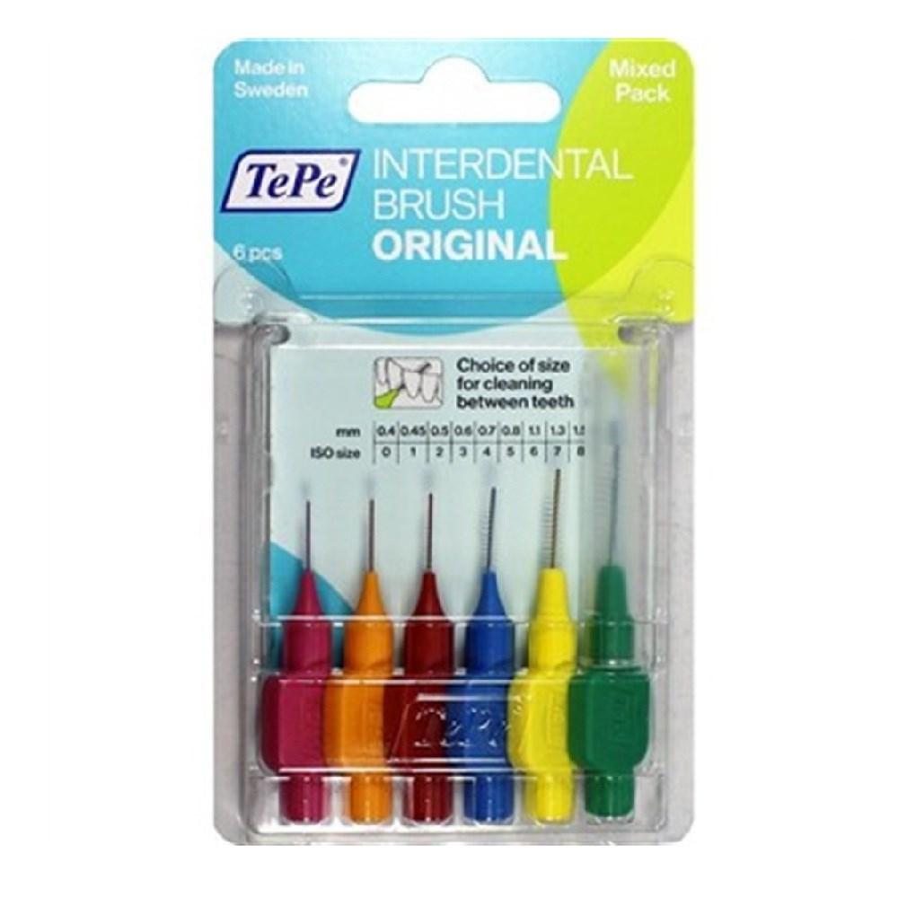 TePe Interdental Brushes Original Mixed Pack 6 pcs - Effective Oral Hygiene Tools for Dental Care by Beauty Care Bag