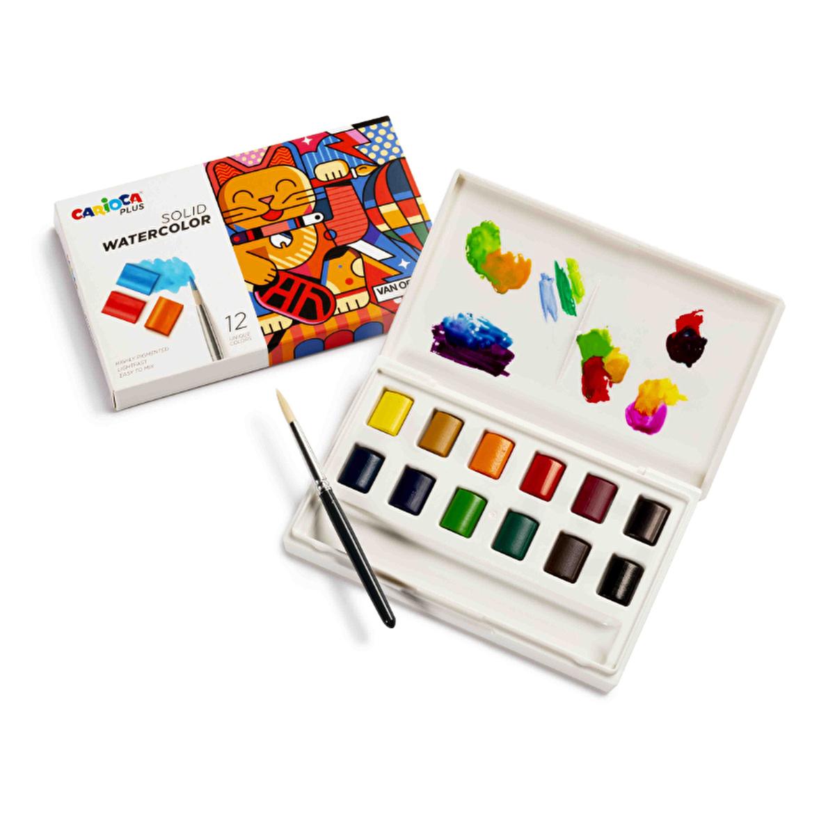 Carioca Plus 12-Color Watercolor Paint Set with Brush - High-Quality Art Supplies for Children and Enthusiasts by Beauty Care Bag
