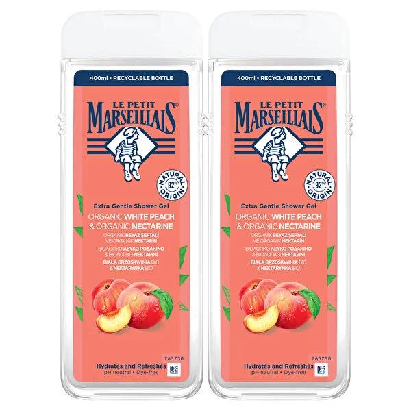Le Petit Marseillais Peach Shower Gel Set - 2 x 400ml Bottles - Natural & Moisturizing for Gentle Skin Cleansing by Beauty Care Bag