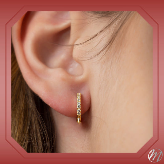 Sterling Silver Tiny Hoop Huggie Earrings Spike Simulated Diamonds for Girls 10mm by Massete
