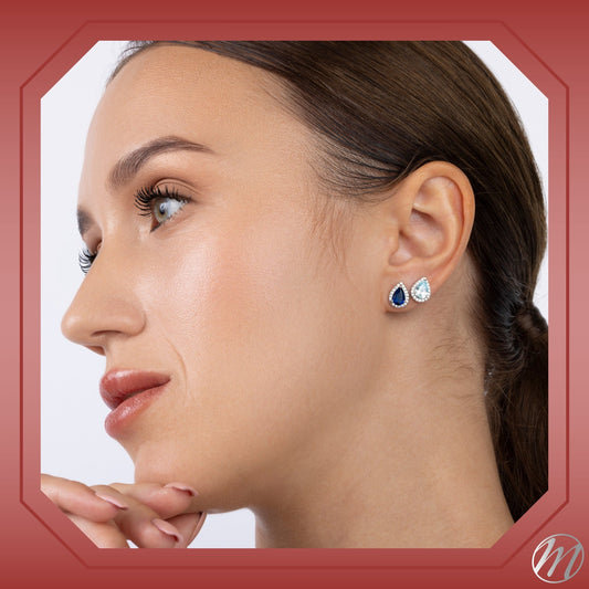 Sterling Silver Pear Halo Earring Studs for Women and Girls Simulated Birthstone Earrings by Massete
