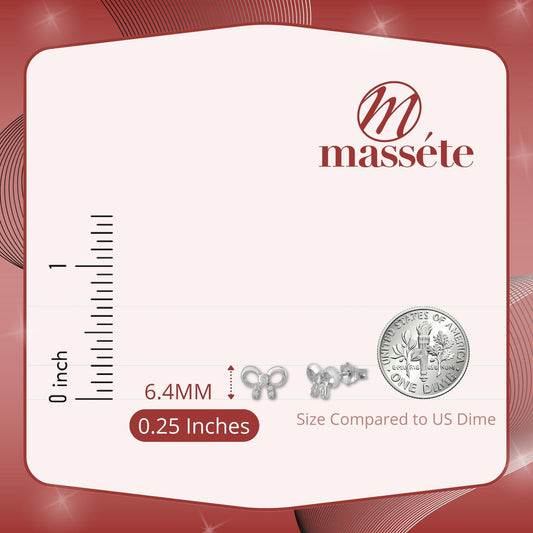 Sterling Silver 925 Pave CZ and Polished Bow Stud Post Earrings by Massete