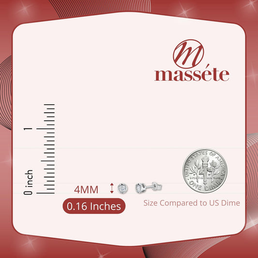 MASSETE Sterling Silver 925 Simulated Diamond Stud Post Earrings Bezel Set by Massete