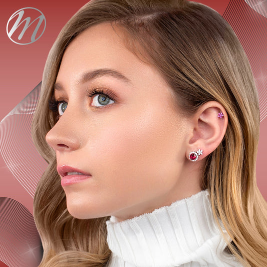 Sterling Silver Small Flower Stud Earrings Simulated Birthstone 6mm | Choose from 12 Colors by Massete