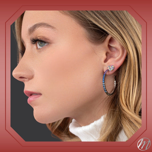 Sterling Silver Heart Stud Earrings Multi Color for Girls 8mm by Massete