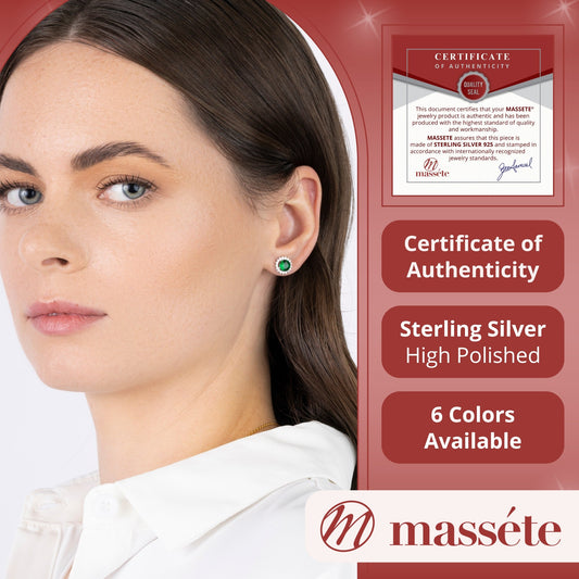 MASSETE Sterling Silver 925 Halo Stud Post Earrings with Removeable Jacket by Massete